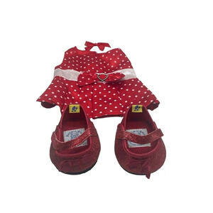 BUILD A BEAR RED POLKA DOT DRESS & RED SHOES